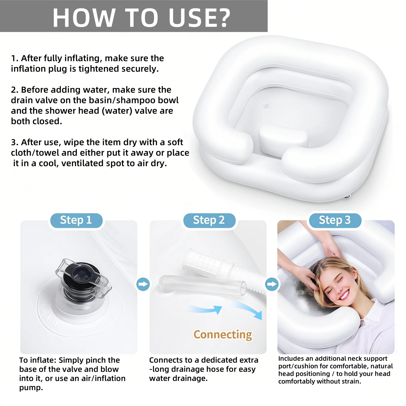 Inflatable Wash Basin, Portable Shampoo Bowl for The Elderly, Disabled, Bedridden, Pregnant Woman and Handicapped