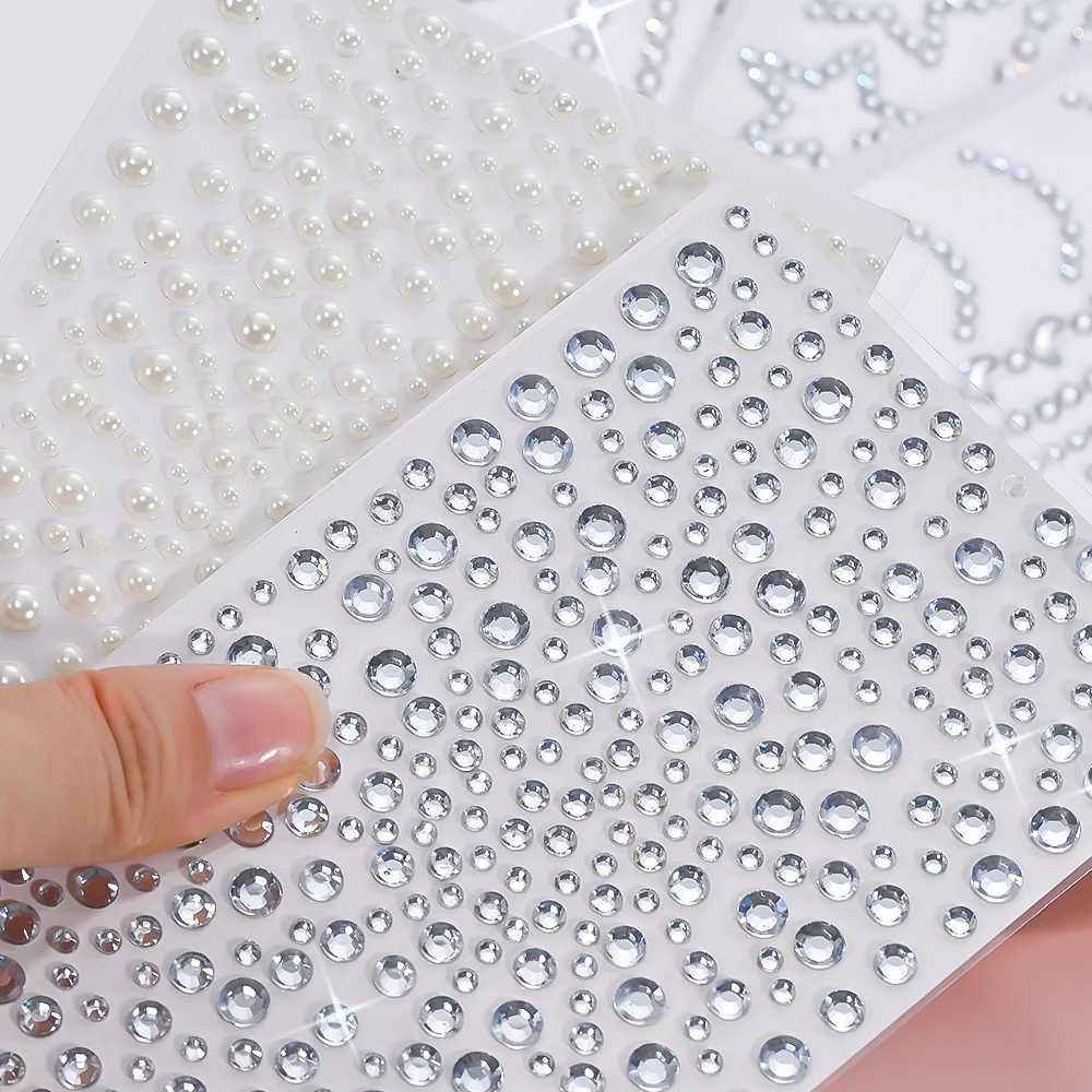 5 قطعة ثلاثية الأبعاد واضح الوجه زينة حجر الراين ملصقات تألق ستار/الحب مجوهرات لاصق الوشم ملصق DIY بها بنفسك مقلد اللؤلؤ ديكور