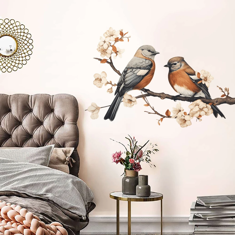 Perching Beauties Birds Branch Wall Stickers Decals for Bedroom Living Room Playroom Home Decor