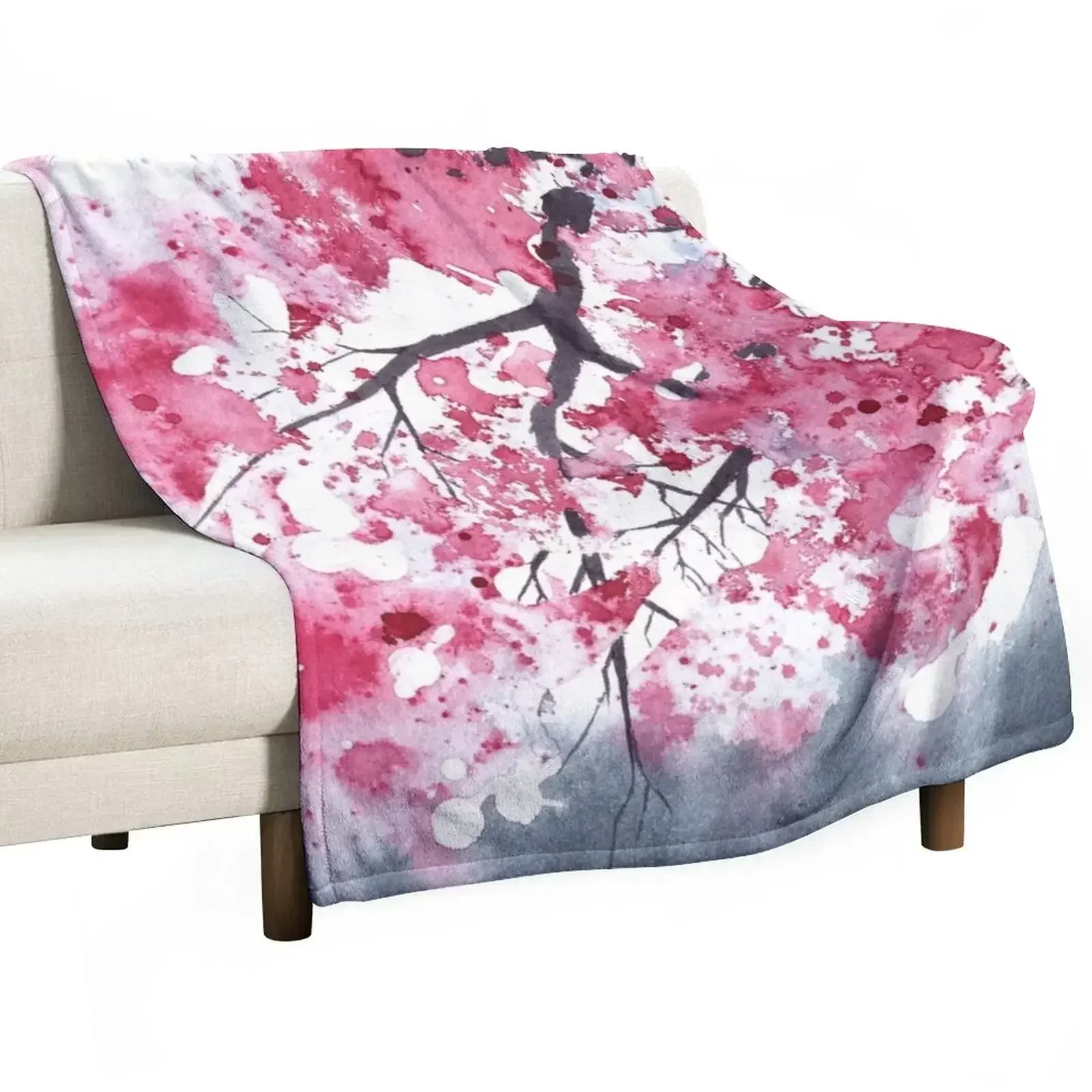 

Cherry Blossoms III Throw Blanket Softest Bed linens Large Blankets