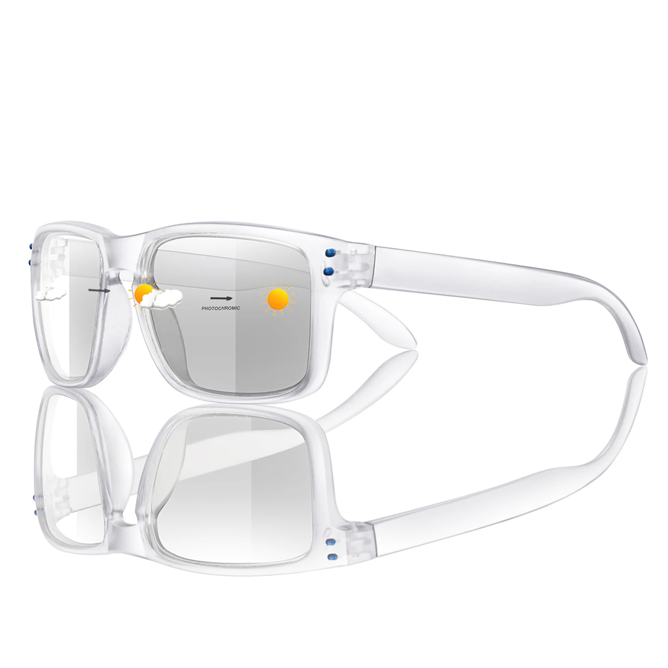 نظارات شمسية فوتوكروميك للرجال والنساء، نظارات مربعة كلاسيكية للجري والمشي لمسافات طويلة وصيد الأسماك باللونين الأبيض والأسود