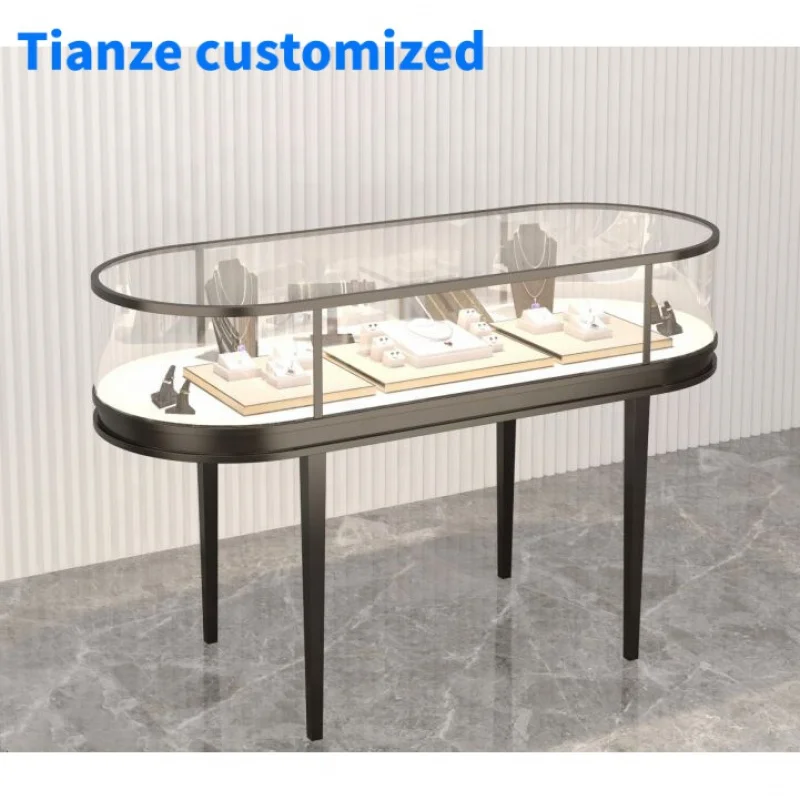 （customized）Curved Jewelry Shop Fixture Glass Display Counter Lockable Jewelry Glass Vitrine Showcase Display Cabinet