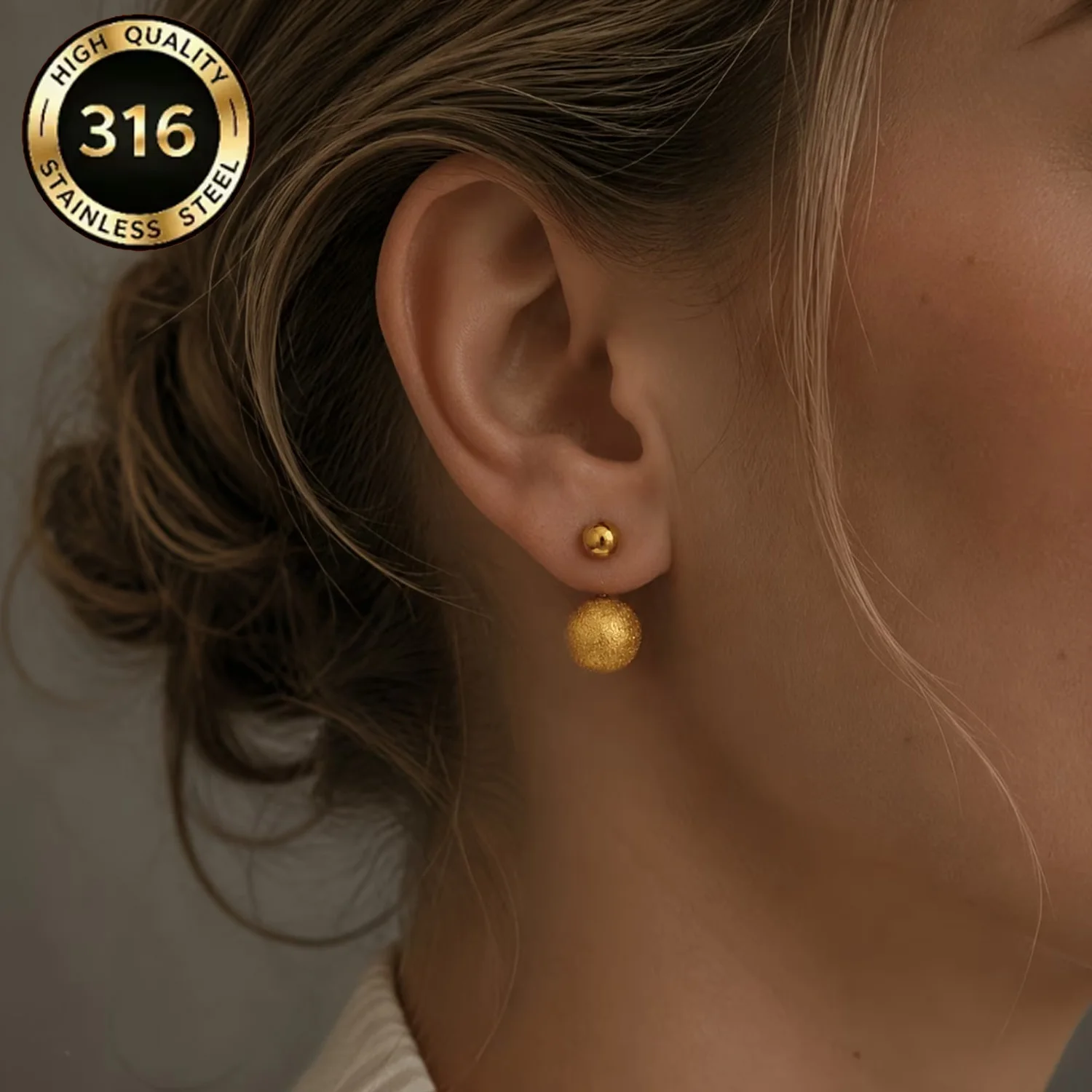 Unisex Matte Ball Minimalist Earrings 316L Stainless Steel Hypoallergenic Fade-Resistant Everyday Casual Party Jewelry