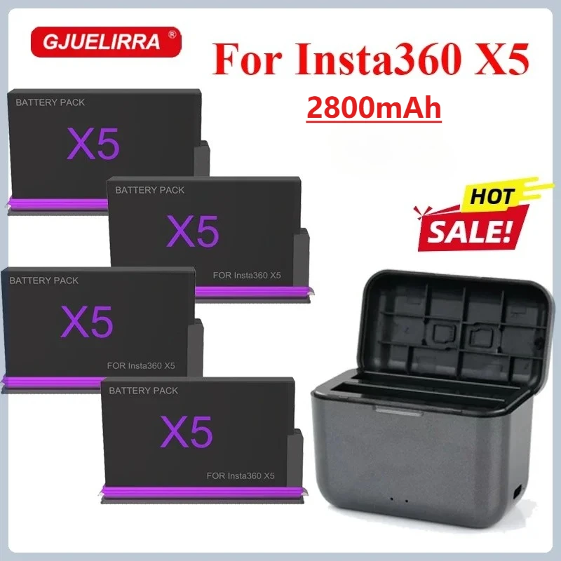 بطارية 2800 مللي أمبير 3.89 فولت + شاحن بفتحتين لكاميرا بطارية Insta360 X5 بطاريات عمل بانورامية لملحقات Insta360X5