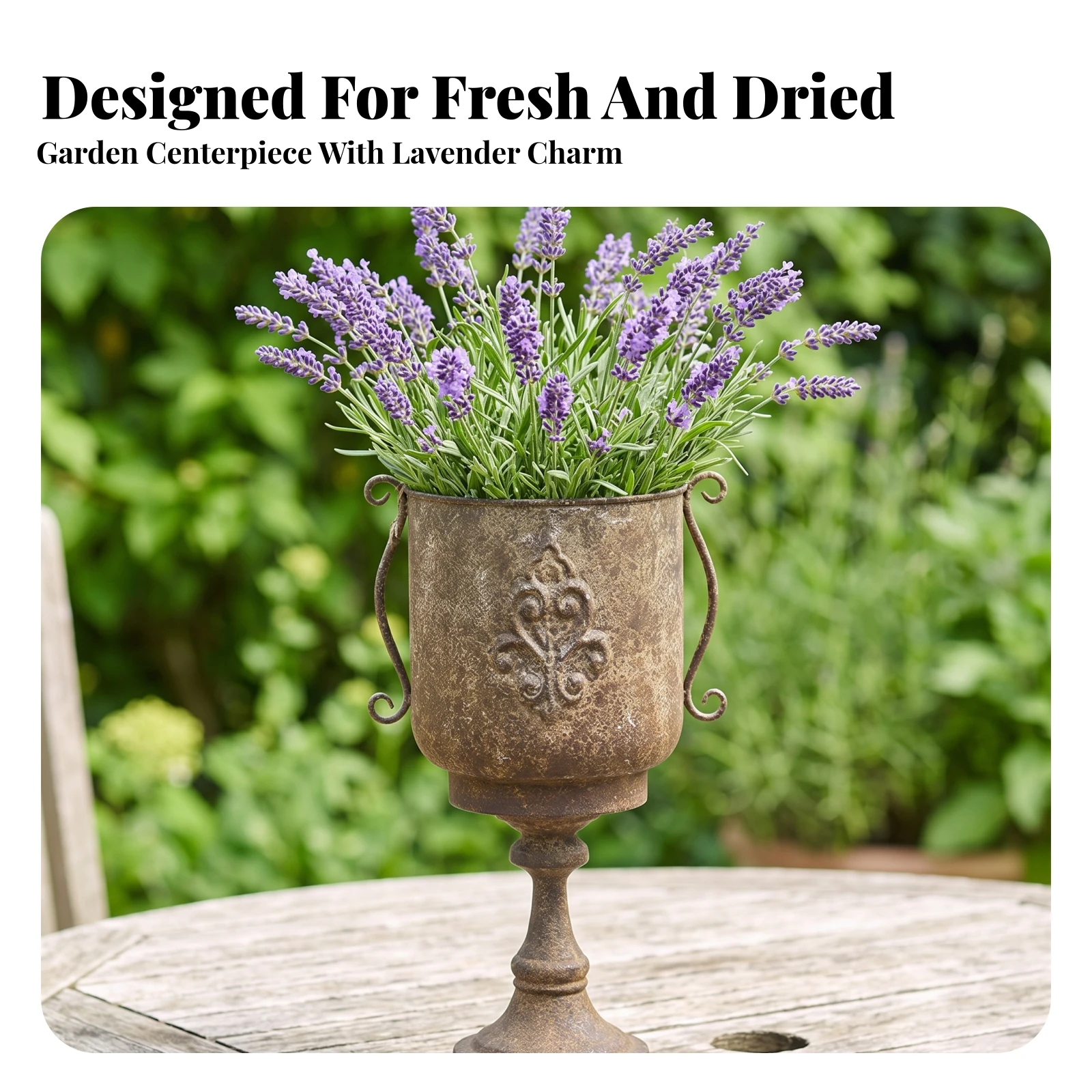 Pedestal Vase Antique-Style Iron Vase Urn Rustic Vessel Distressed for Entryways, Weddings