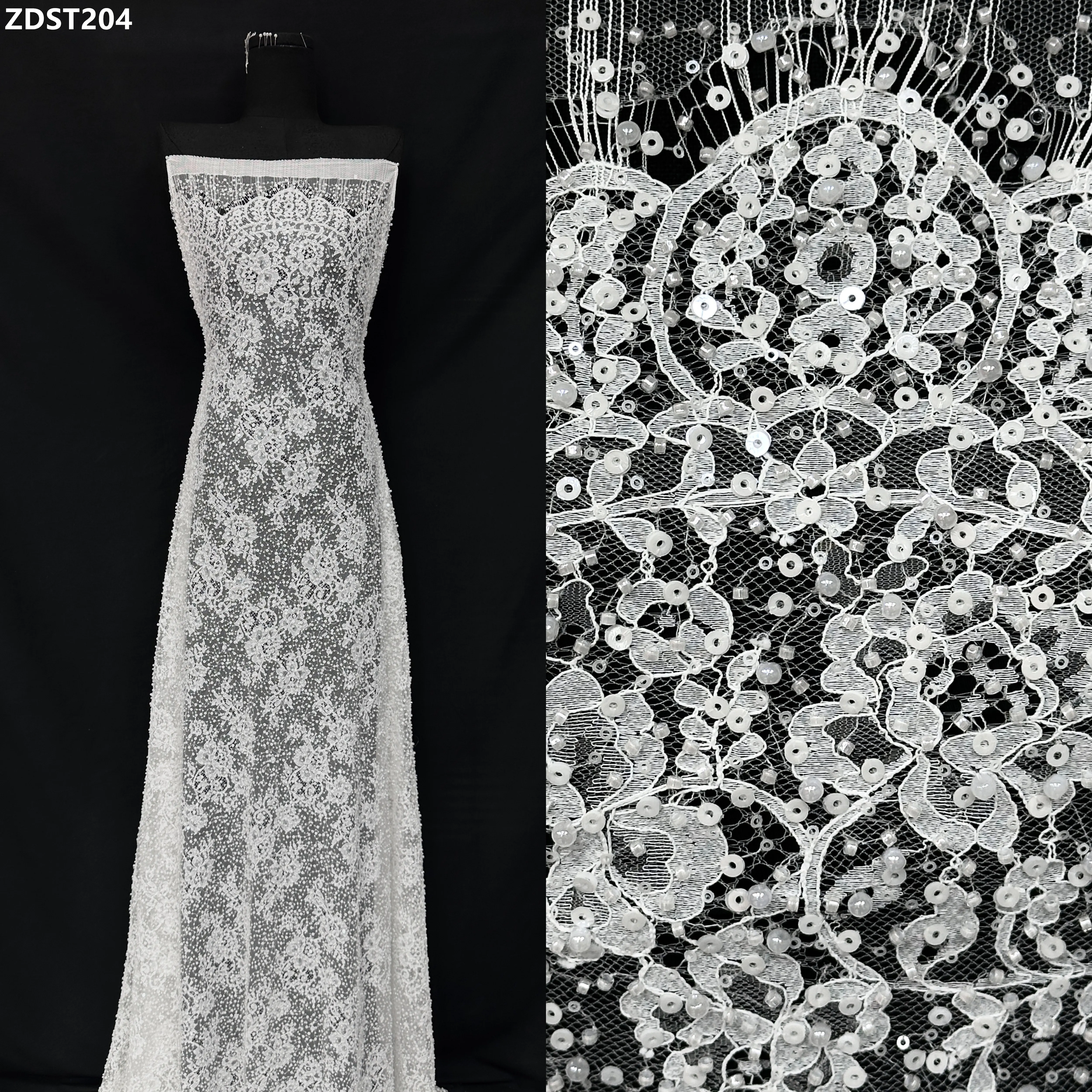 

3.3Yards African Heavy Beaded High Quality Sequin Nigerian Wedding Tulle Lace Material Luxury Fabrics For Dress