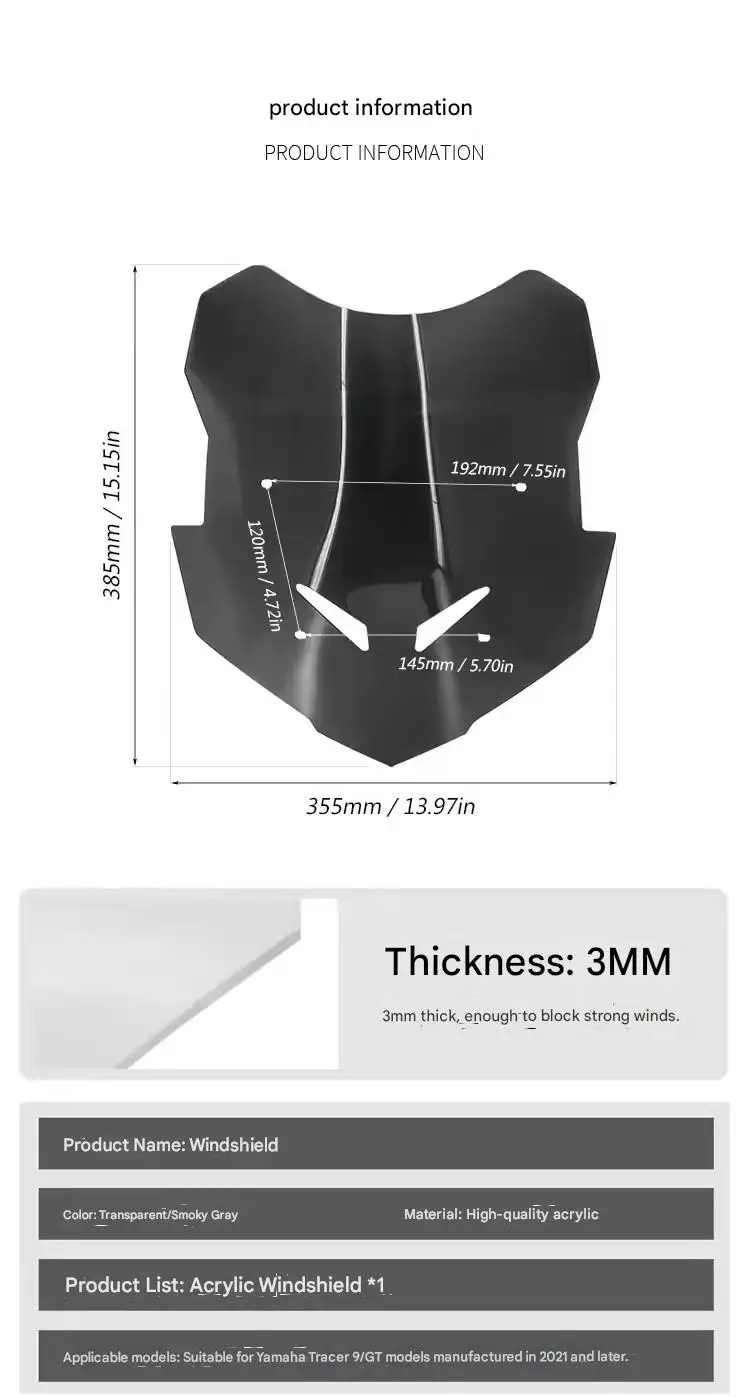 Dedicated Windshield For Y amaha MT09 Tracer 9 GT 2021 Wind Deflector Racing Windscreen Accessory