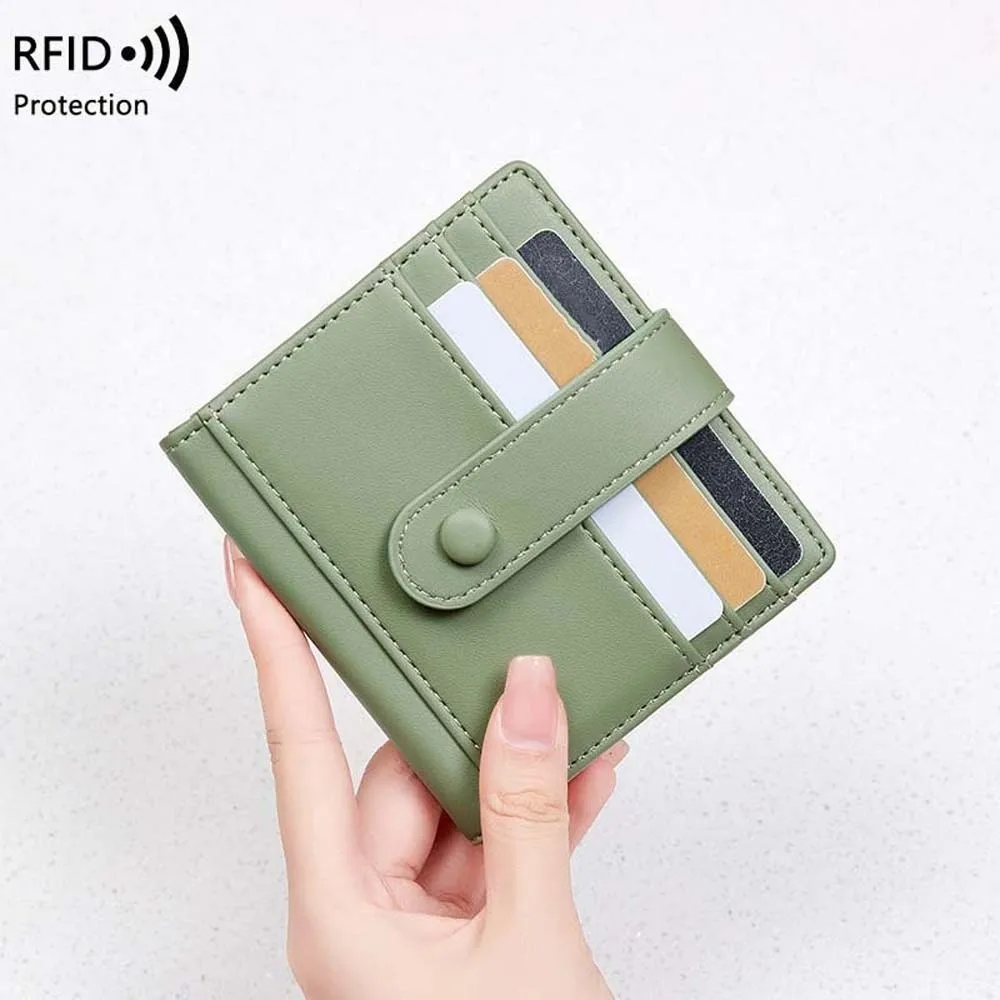 

Портативный кошелек для монет с RFID-защитой, антимагнитный, для нескольких карт, короткий складной кошелек с кнопкой-защелкой, из ПВХ и ПУ, для покупок