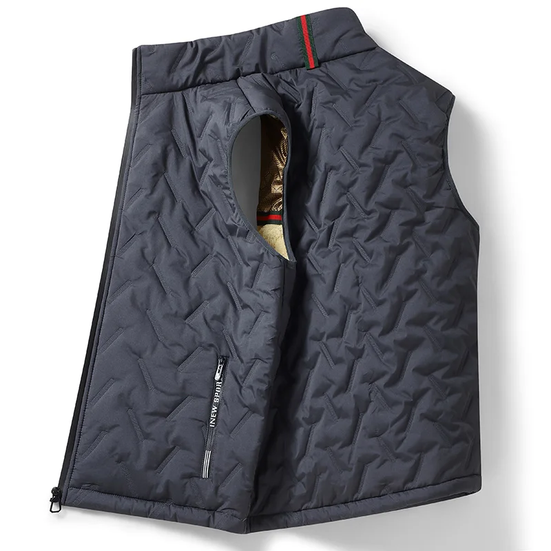 Men's Ultrasonic Velvet Graphene Vest workwear, Horse clip stand collar, Men's Thick Outdoor Sports, Foreign Trade Lamb Velvet V