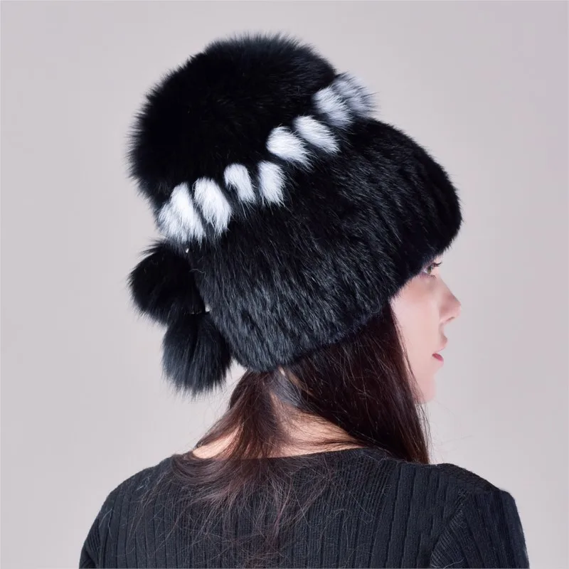 Fur hat for women hand-woven real