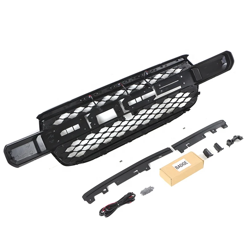 Car Front Bumper Grid Parrilla Black ABS Grille Radiator Grill Cover Intake Air Grilles With LED Lights Fit for 2022 2023 Ranger
