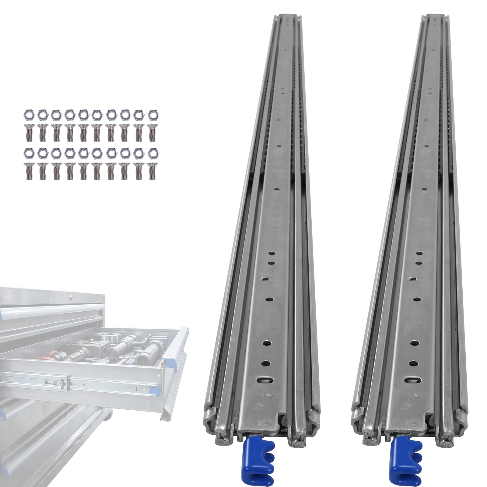 

Пара 68-дюймовых направляющих для выдвижных ящиков с боковым креплением, полным выдвижением, шарикоподшипниками и фиксатором, замена для шкафов, нагрузка до 500 фунтов