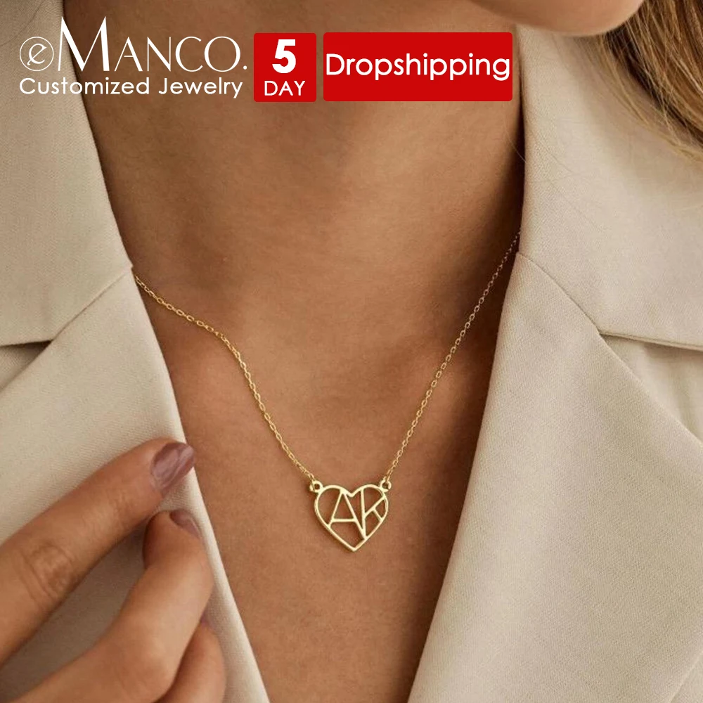 

eManco модные ожерелья с индивидуальным именем для женщин, персонализированное колье из нержавеющей стали с подвеской в виде сердца и буквами, ювелирное изделие, подарок