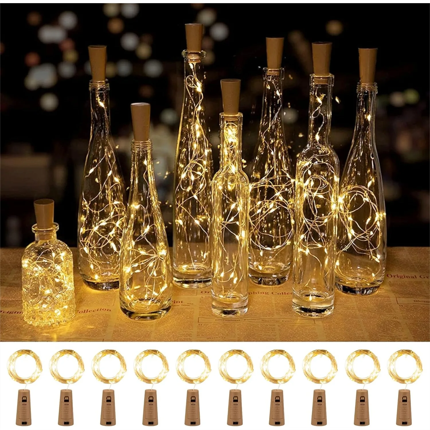 

20 LED Wine Bottle Lights With Cork, 10 Pack Battery Operated Mini Fairy Lights, 7FT Silver Wire For DIY Party Bar Christmas Wedding Decor