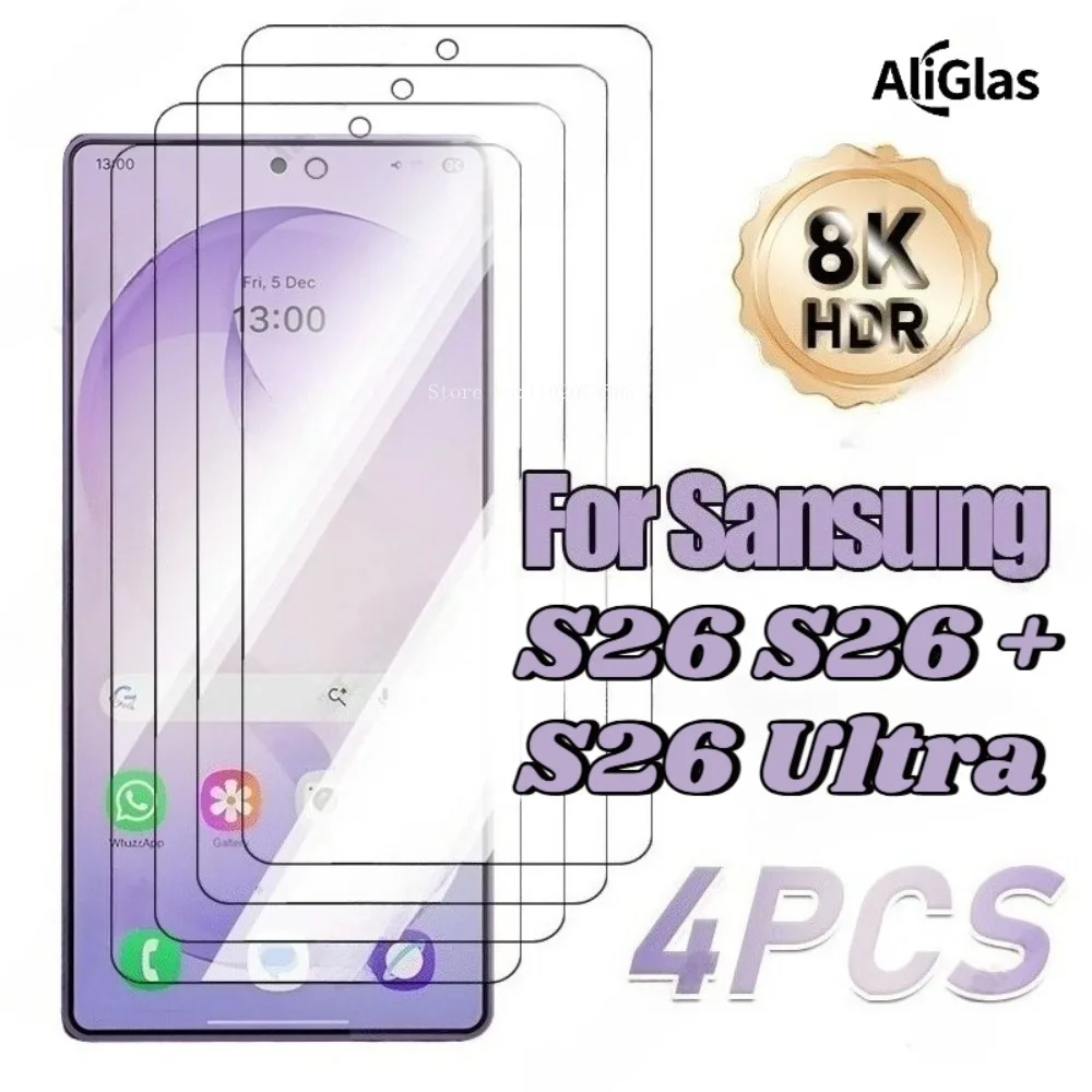 4 PCS Ultra-clear Phone Screen Protectors For Samsung Galaxy S26 Series Upgraded Tempered Glass Film For Samsung S26 + S26 Ultra