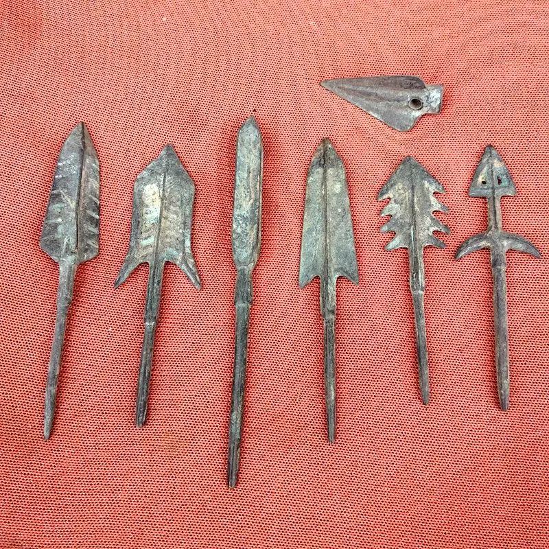 7 Piece Ancient Arrow Model Tool Arrowhead Case Old Dart Warrior Equipment Pure Copper