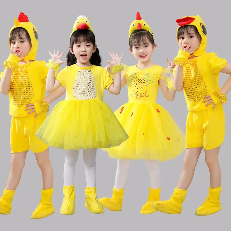 New Children Kids Adult Halloween Duck Chicken Chick Costume Skirt Tutu Yellow Bodysuit Outfit Dance Performance