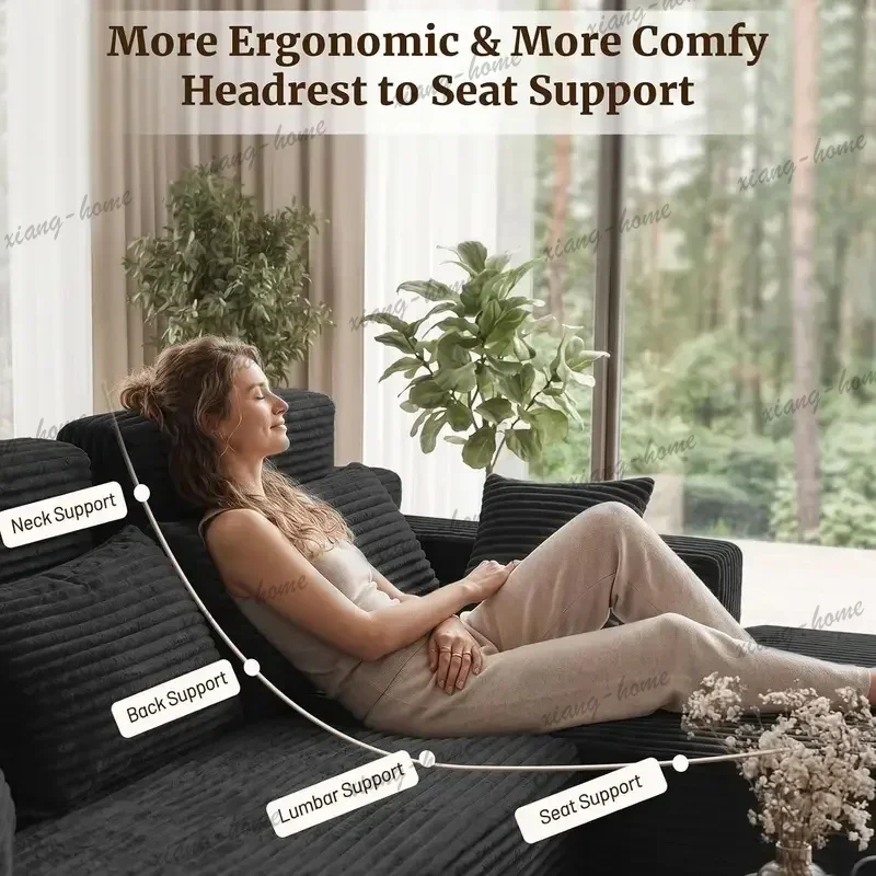 FG Shaped Boneless Modular Sectional Sofa, Oversized Deep‑Seat High‑Back Corduroy Couch for Living Room, Customizable