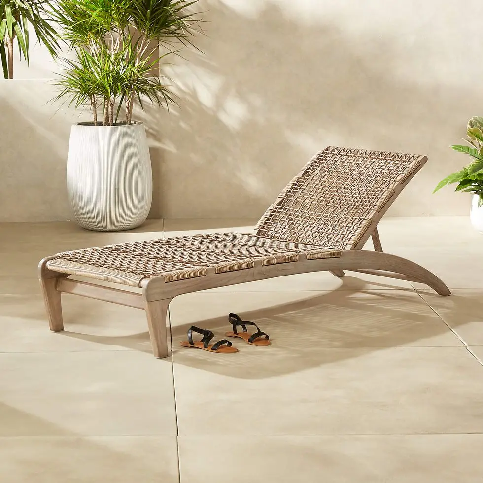 الجملة الحديثة المحمولة في الهواء الطلق شاطئ حمام سباحة كرسي الشمس مع خشب الساج و PE الروطان للماء دائم #2