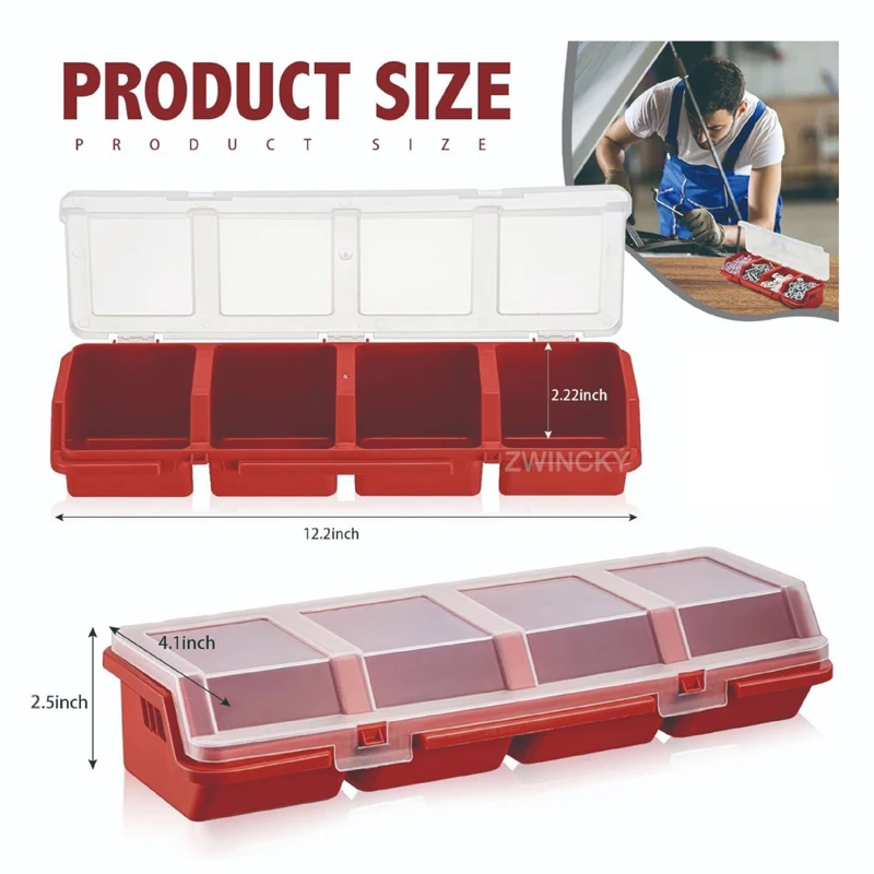 Screw Organizer Box with Lids 4 Compartments Tool Bin Divider Small Parts Jewelry Storage sorting Screw Toolbox Case for Garag
