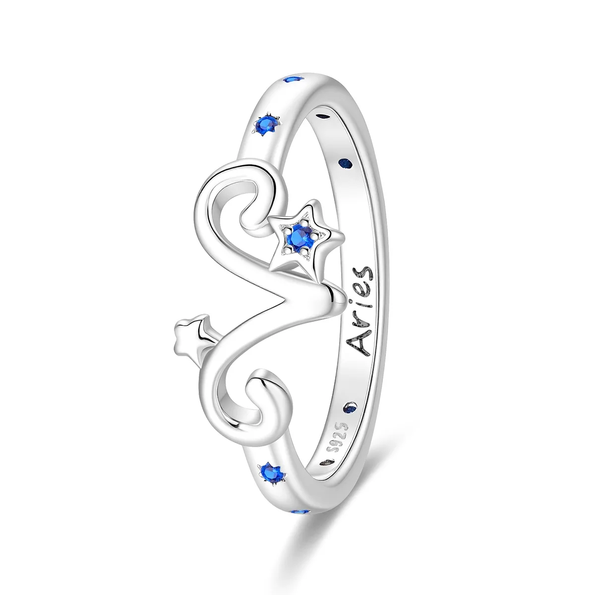 925 Silver Aries Ring Zodiac Star Blue Crystal Women's Jewelry Fine Gift Daily Wear Birthday Valentine's Design
