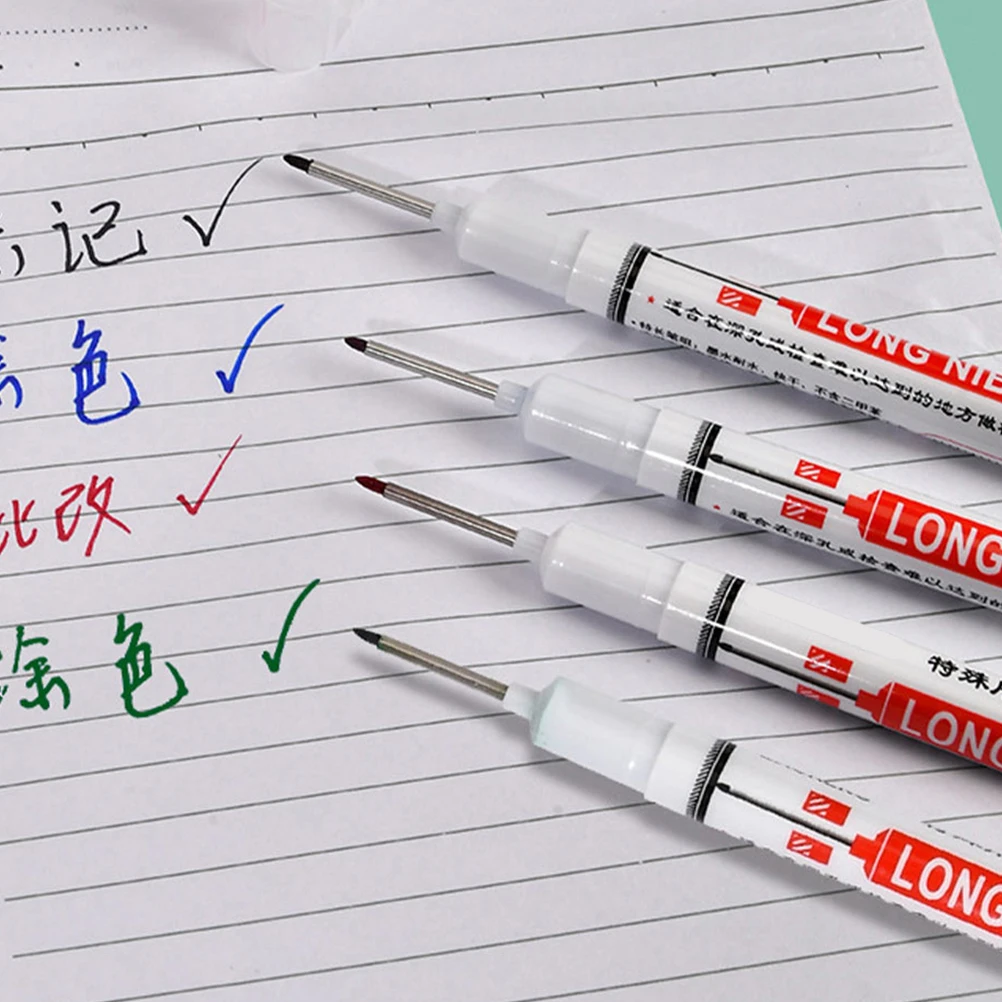 

4PCS Long Head Marker Pens Fine Tip Deep Hole Markers for Glass Plastic Carpentry Tools Heavy Duty Colorful Ink