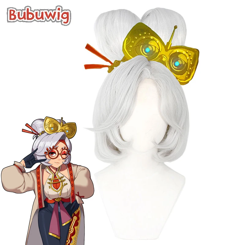 

Bubuwig Synthetic Hair Purah Cosplay Wigs The Legend of Zelda: Tears of the Kingdom 30cm Short Light Gray Wigs Heat Resistant