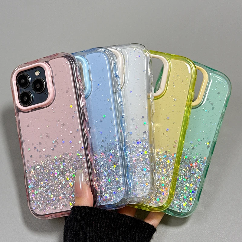 

Glitter Shiny Bling Stars TPU Phone Case For iPhone 16 15 14 Plus 13 12 11 Pro Max Shockproof Silicone Back Cover