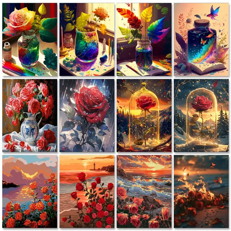 

GATYZTORY Decorative Painting By Numbers For Adults Rose Picture Coloring Canvas Painting Diy Gift Handpainted Acrylic Paint Kit