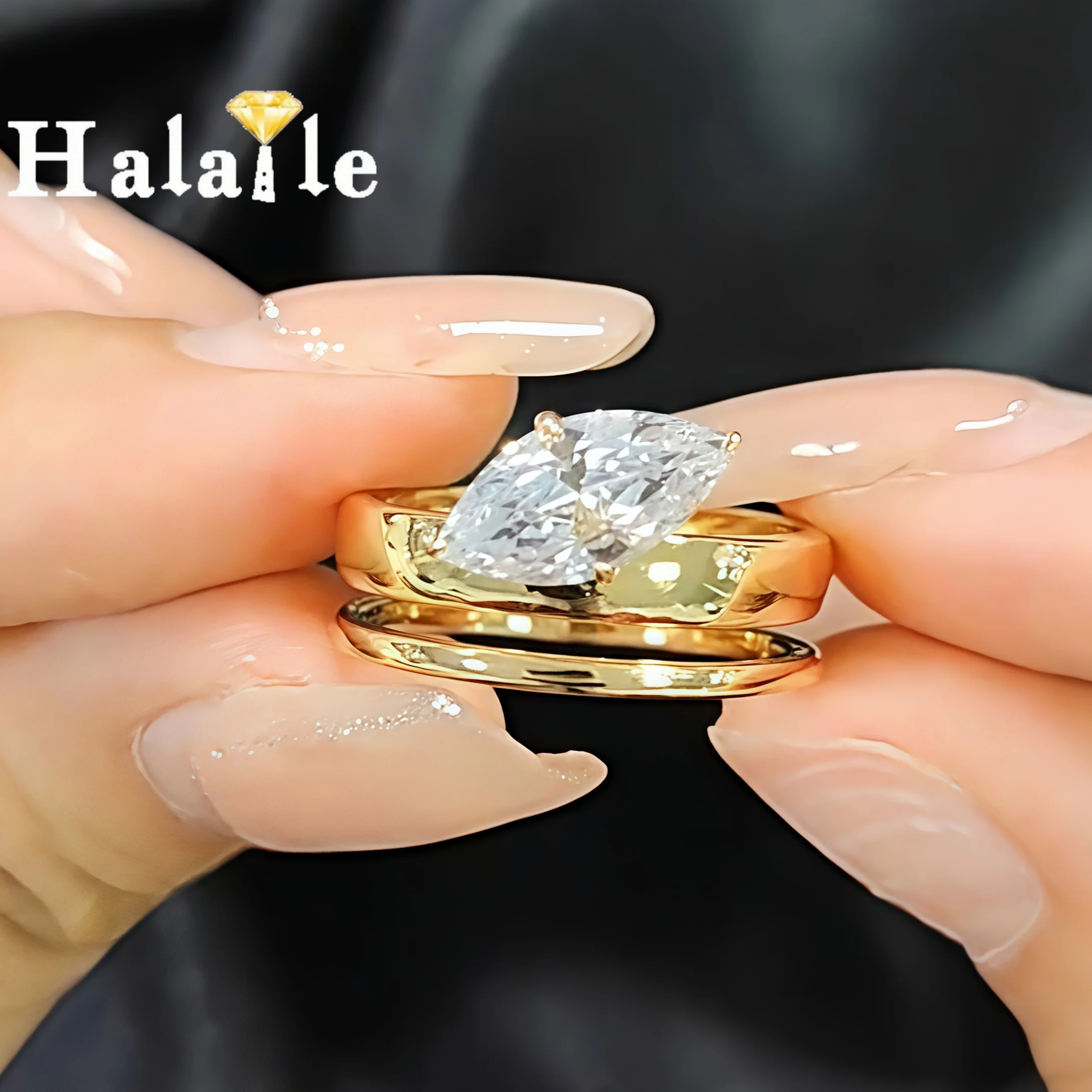 

Двойное кольцо Halaile 2CT с муассанитом маркизы, стерлинговое серебро S925, женское сверкающее штабелируемое ювелирное изделие, помолвка, свадьба