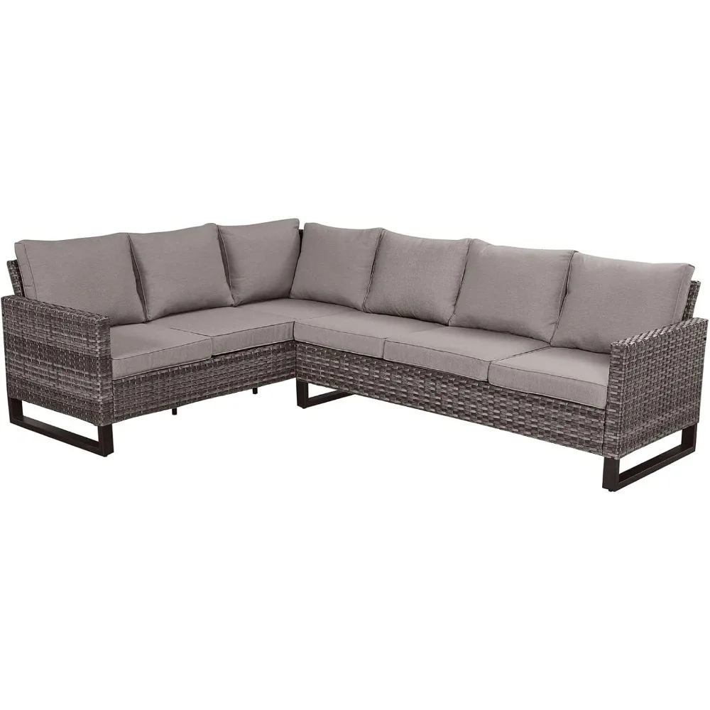 Outdoor Sectional Sofa 6 Seater L Shaped Couch Wicker Patio Conversation Furniture Set Rattan Outdoor Furniture, Garden Sofas