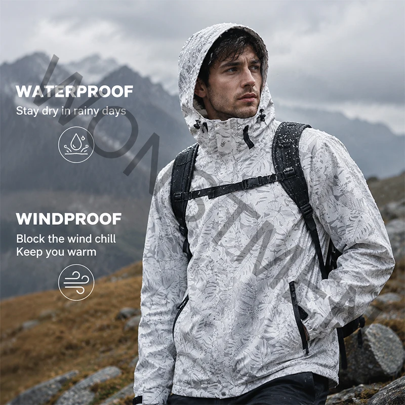 New Outdoor Men's Waterproof Hooded Jacket Lightweight Raincoat Windbreaker Outdoor Casual Hiking Coat Spring Autumn