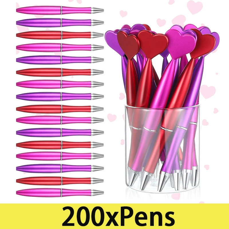 

200Pcs Heart Ballpoint Pens Heart-shaped Ball Pen Student Black Ink Gel Pens School Office Stationery