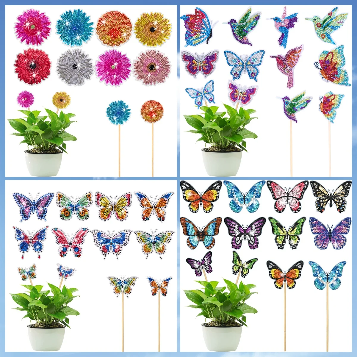 Art And Craft Valentine - 8 pieces of butterfly/flower/painted crystal gemstone