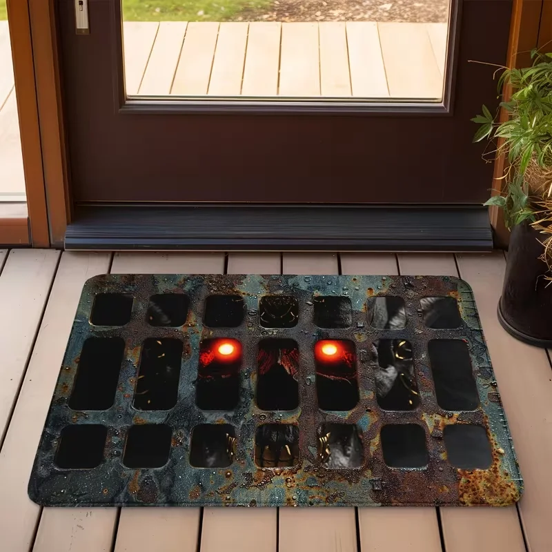 A Horror Movie Themed 2D Optical Illusion Doormat Non-Slip Base Non-Woven Fabric Suitable for Indoor And Use, Rectangular Mat