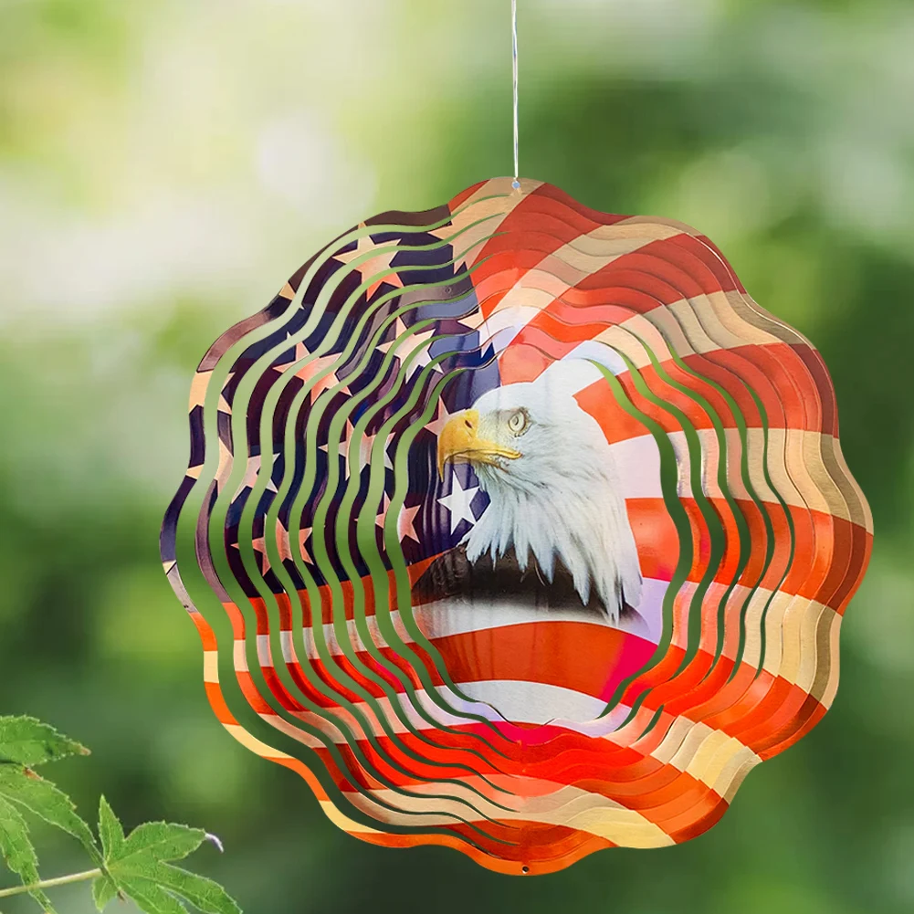 

30CM 3D Large Revolve American Flag Bald Eagle Pentagram Banner Sunflower Stainless Steel Dangle Hanging Spinning Sequin Pendant