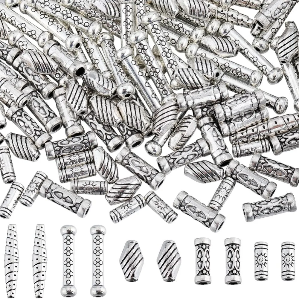 

1 B0X 150 шт. полые трубчатые бусины-разделители для колонн, стили сплава, длинные бочкообразные прокладки для барабанов, свободные бусины для ювелирных изделий