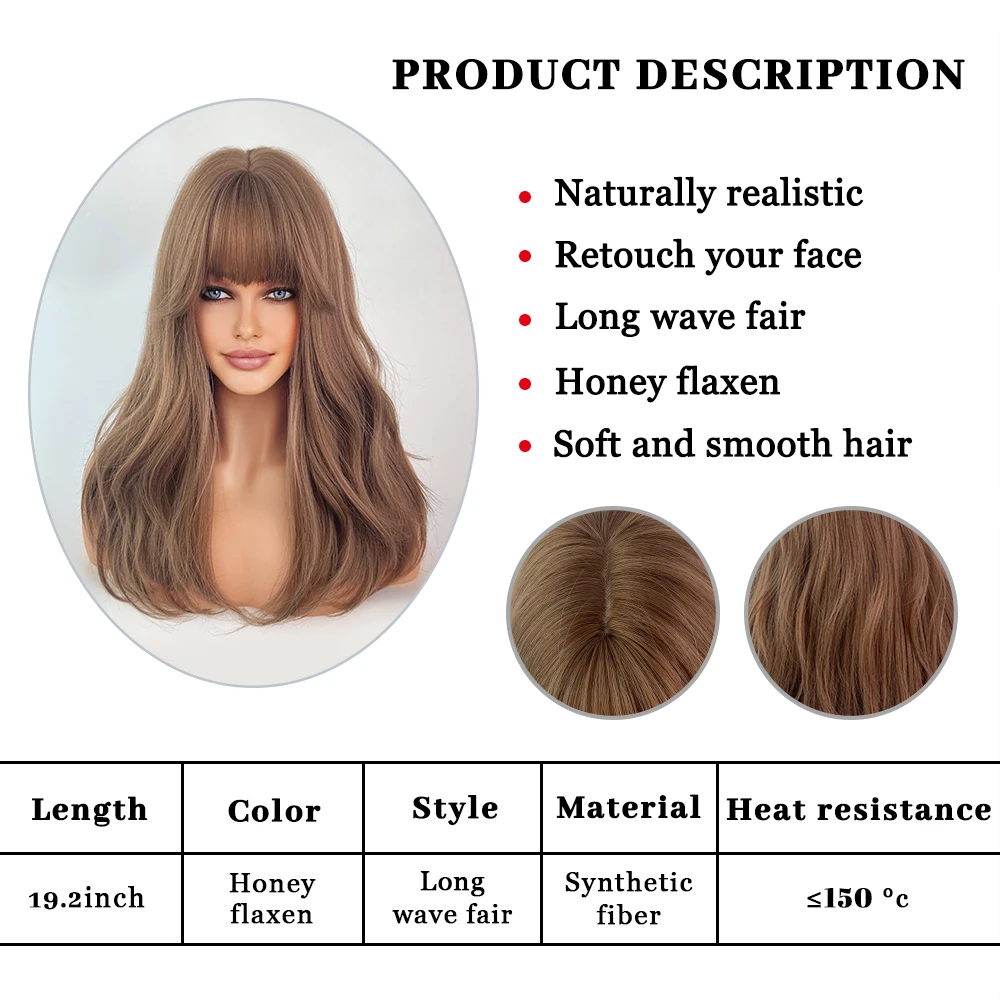 Chocolate Brown Long Straight Synthetic Wigs for Women Natural Wave Wig with Bangs Heat Resistant Cosplay Lolita Daily Fake Hair