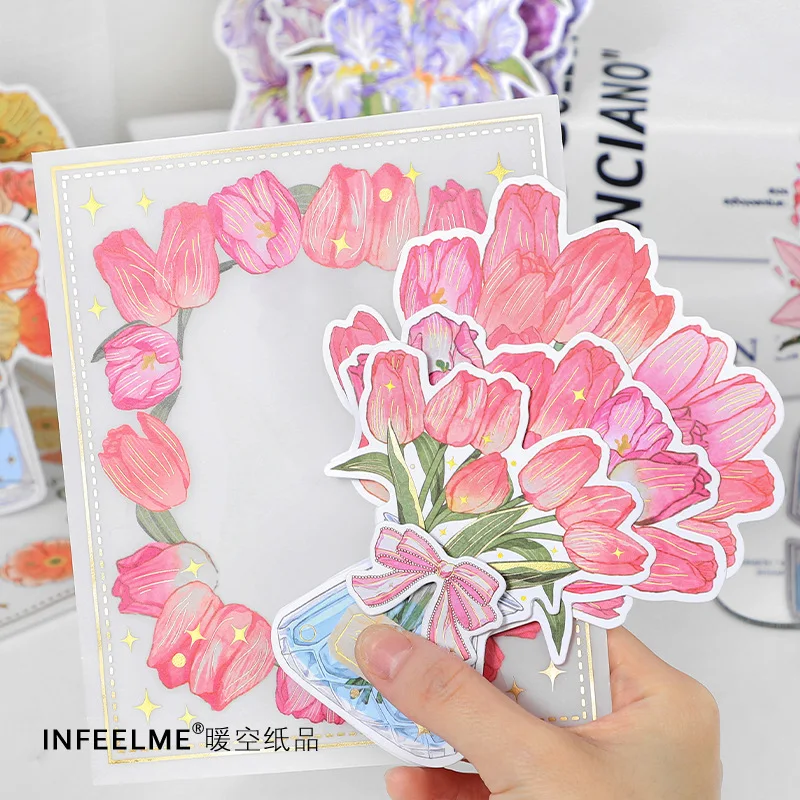 1set/pack 3D Gilding Greeting Card Holiday Card Flower Blessing Series Romantic Gift Message Blessing Card