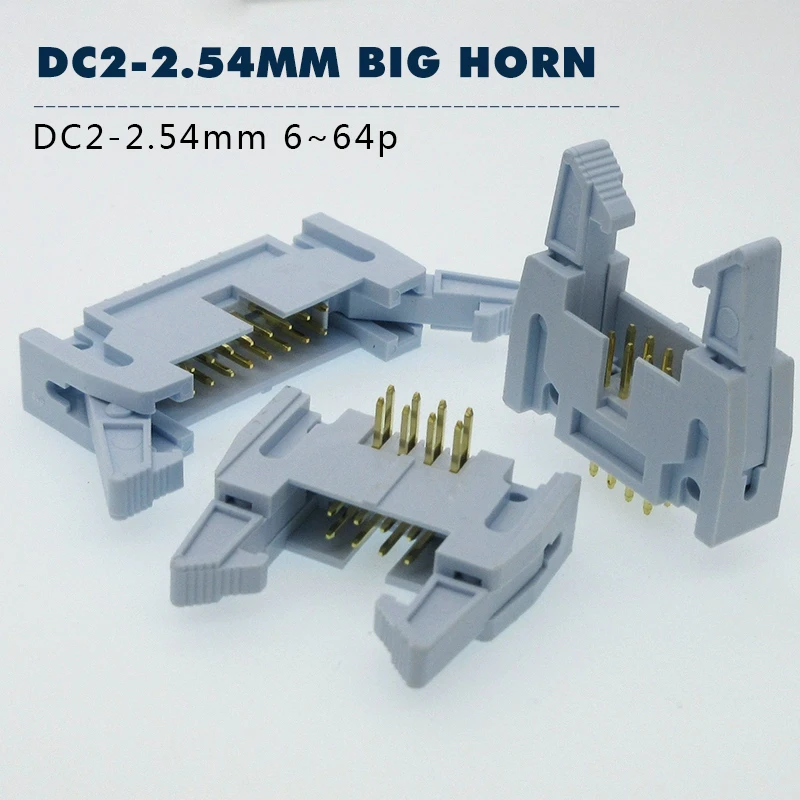 

Grayish-white DC2-2.54mm gold-plated foot Big bull fillet welded PCB board straight foot socket IDC cable FC socket