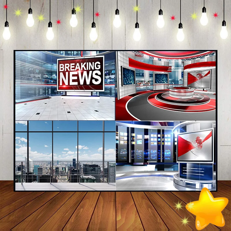 

News Broadcast Hall Studio TV Breaking News Room Broadcasting Happy Birthday Party Photography Backdrop Background Banner Decor