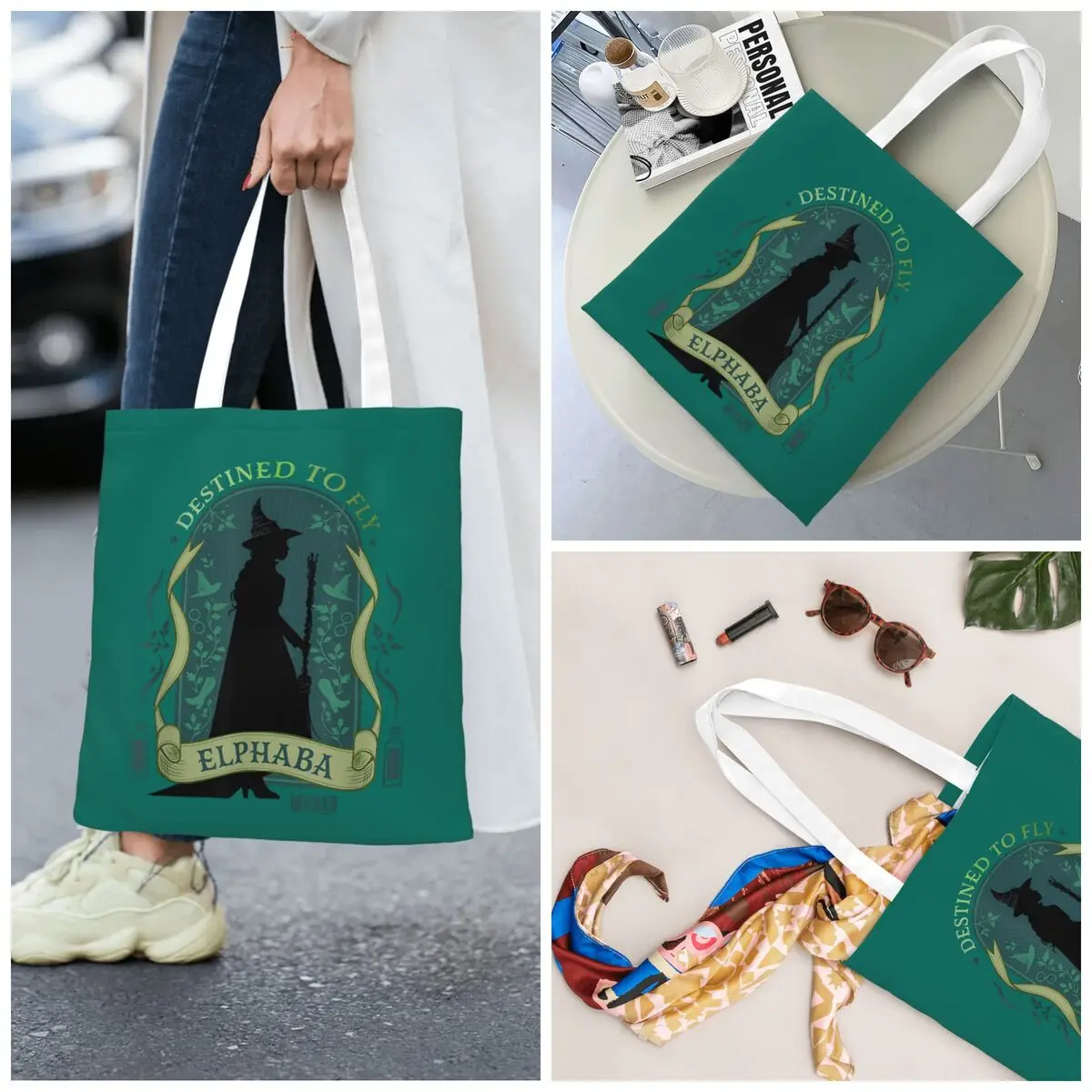 

Wicked Elphaba Destined To Fly Холщовая сумка-тоут Модная продуктовая сумка большой вместимости для женщин Студенческие сумки