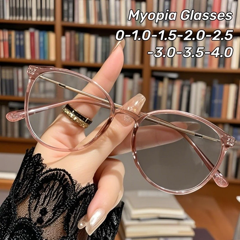 

Photochromic Retro Large Frame Nearsighted Glasses Premium Sense Anti-Blue Light Hundred Reduced Degree Glasses Eye Protection