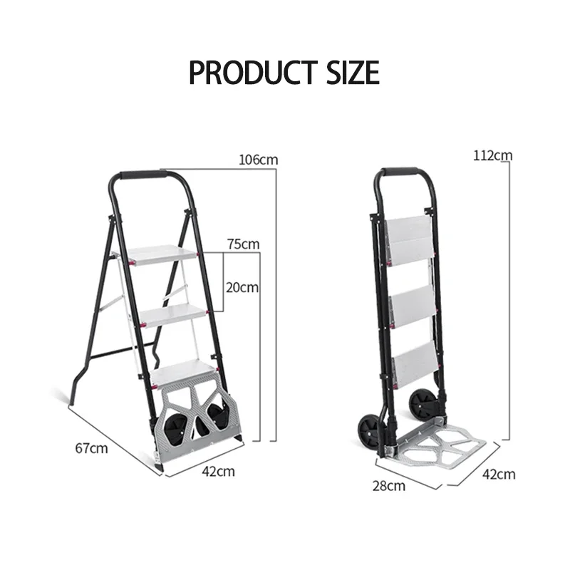 Multifunctional Folding Trolley Folding Household Small Ladder Mini Herringbone Ladder Aluminum Alloy Car Ladder Dual Use