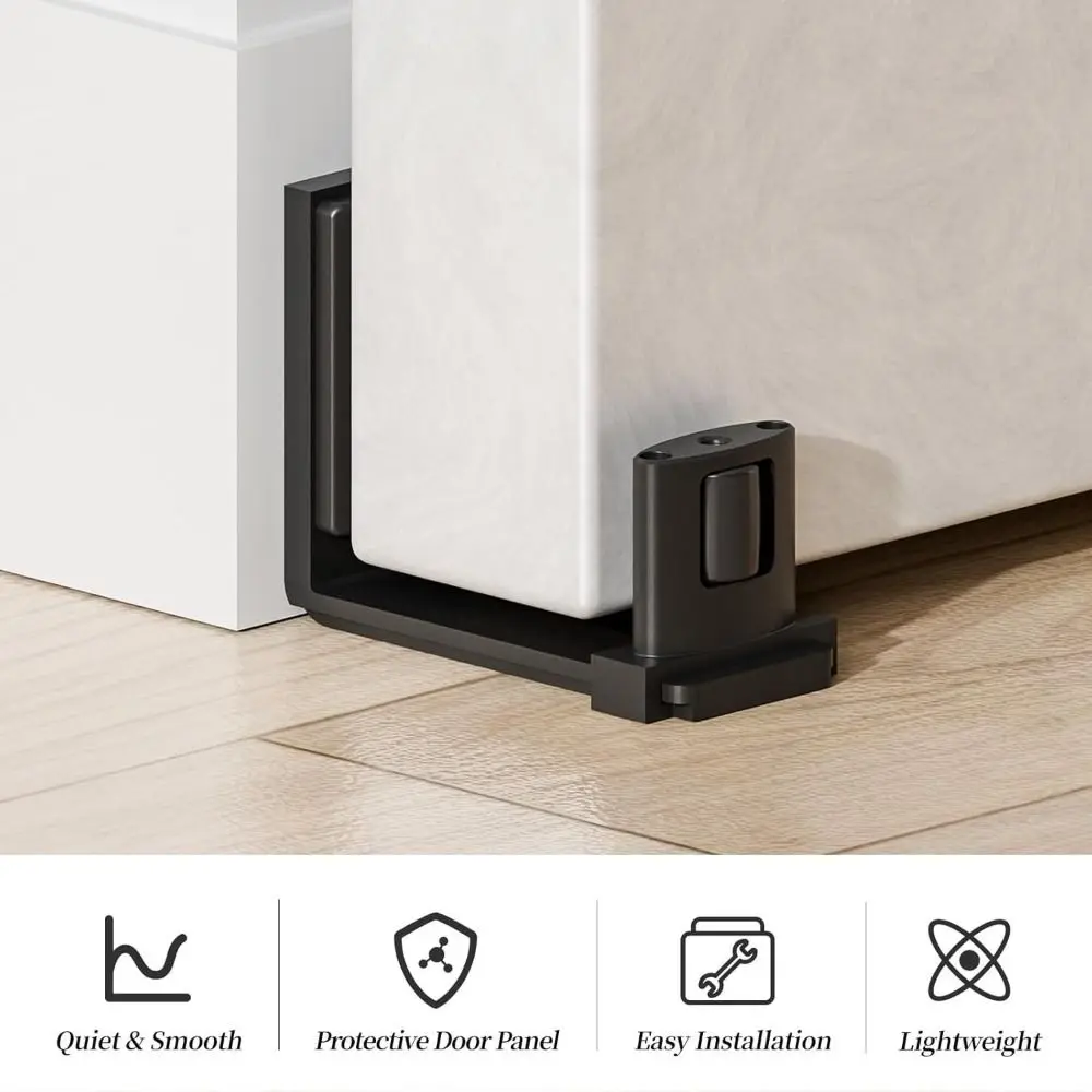 Wall Mounted Door Floor Guide Smooth Nylon Rollers Sawtooth Design Barn Door Floor Guide Rail Black Color Space Saving