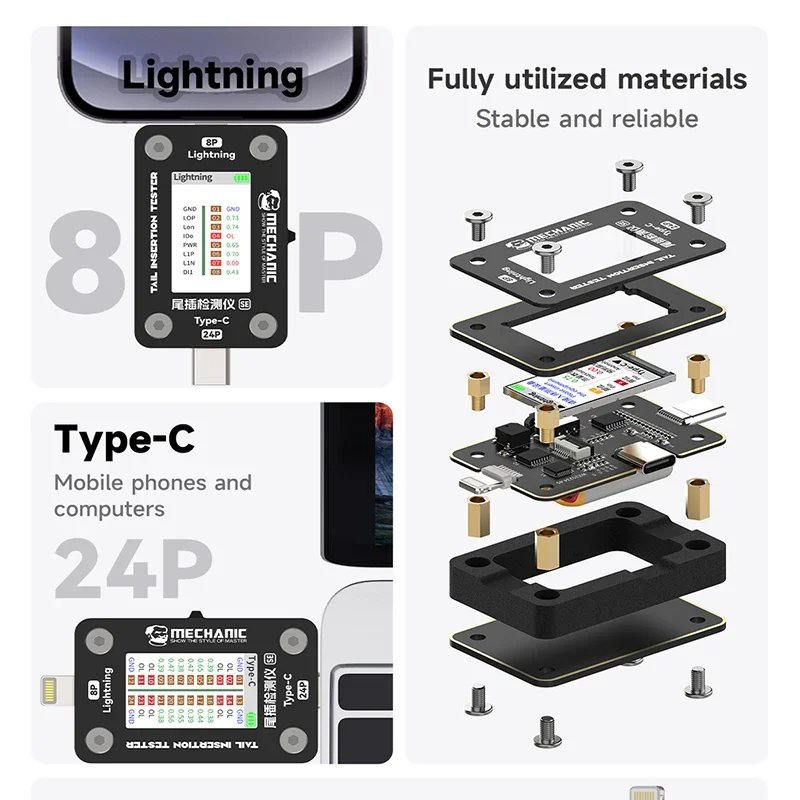 Mechanic T824 SE Mobile Phone Tail Insertion Detector No Disassembly Required Digital Display Current Power Check Pin Tools