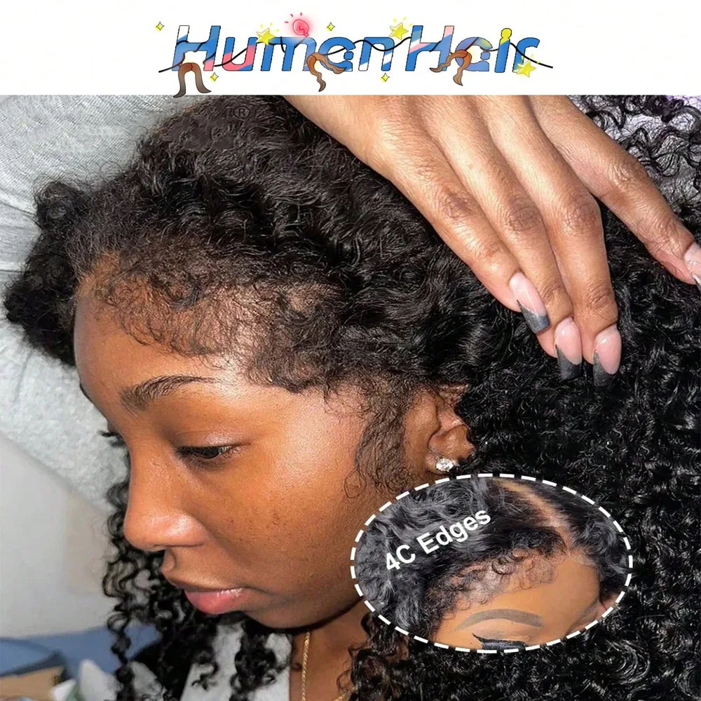 30 40 Inch 250% High Density Natural Black Kinky Curly 13X6 HD Lace Front Ideal Jerry Curly Wave HD Transparent 13x4 Lace Front Wig Brazilian Virgin Hair Pre Plucked Curly Wave Wig With Baby Hair For Women