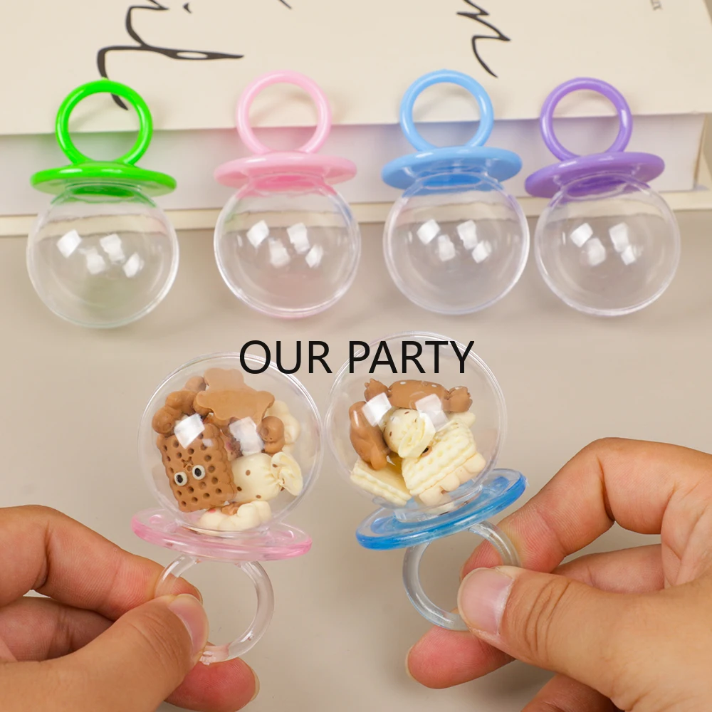 6Pcs Plastic Pacifier Nipple Candy Boxes Gender Reveal Theme Transparent Gift Packing Box for Baby Shower Birthday Party Decor