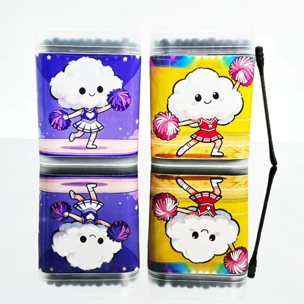 

400 шт. двусторонние черные ватные тампоны на тему черлидинга, креативная спиральная ложка, элемент черлидинга, ватные палочки