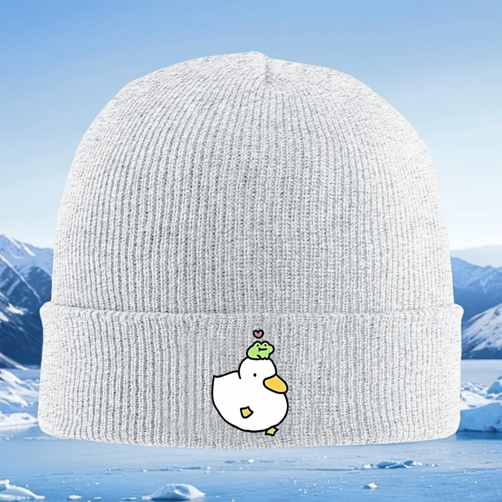 Pato con rana top happy love heren dames unisex hoodero de punto gorro jersey invierno térmico играido Navidad ciclismo al a